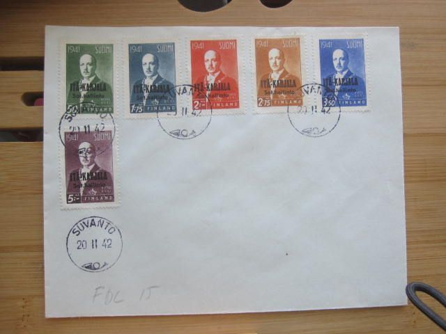 Itäkarjala Ryti sarja FDC kuorella Suvanto 1942