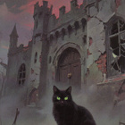 Halloween linnan raunio, vihreäsilmäinen kissa - pikkukuva 1