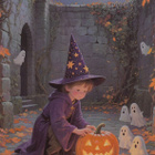 Halloween pieni velho ja kurpitsa - pikkukuva 1