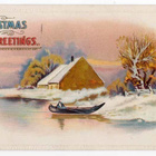 ANTIIKKIKORTTI / Talo joen rannalla, mies ruuhessa. 1900-l. - pikkukuva 2