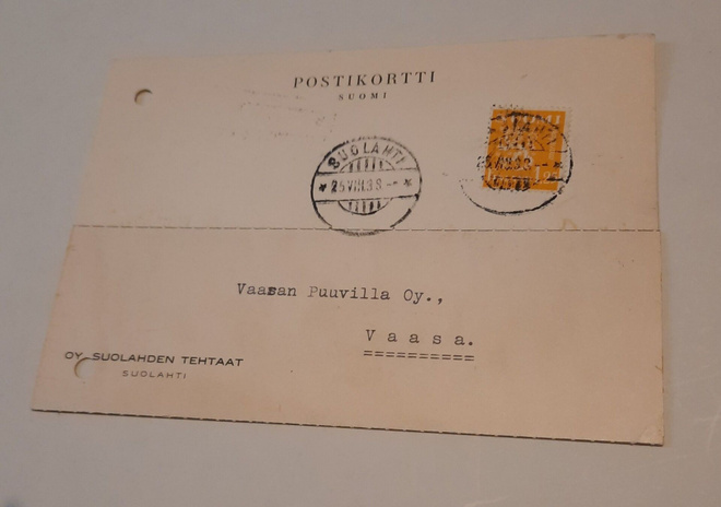 Firmakortti, Oy  Suolahden Tehtaat 1938