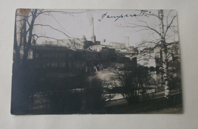 Tampere, tehtaat ja koskea, vanha valokuvapk, p. 1926