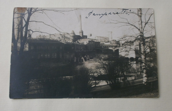 Tampere, tehtaat ja koskea, vanha valokuvapk, p. 1926