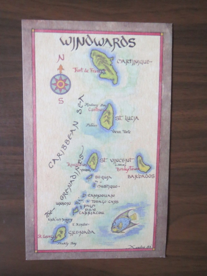 Windward-saaret Karibia karttakortti 1980-luku