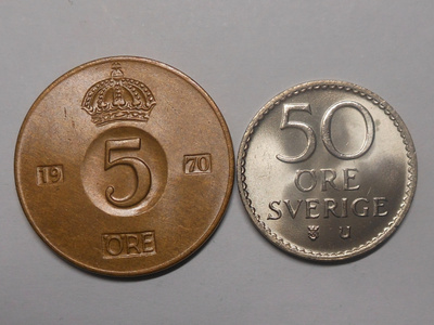 Ruotsi. 5 öre 1970 ja 50 öre 1970. UNC.