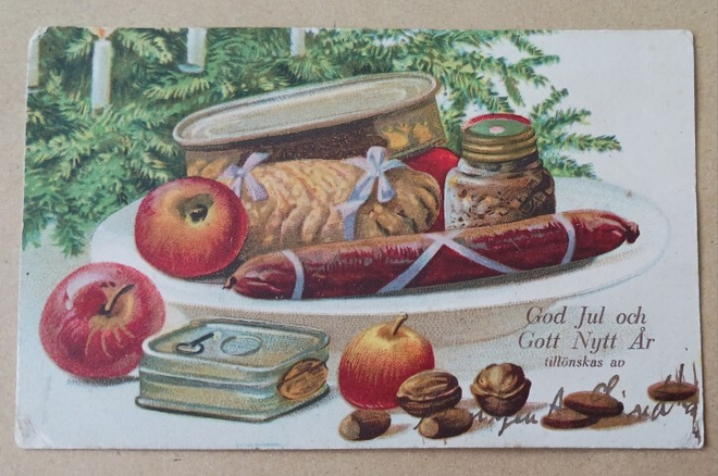 Joulupöydän herkkuja tarjolla, p. 1928