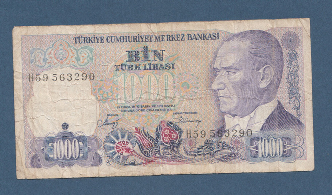 Turkki 1000 Turkinliiraa..käytetty