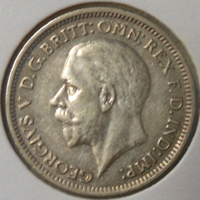 Britania. 6 pence 1936 hopea.