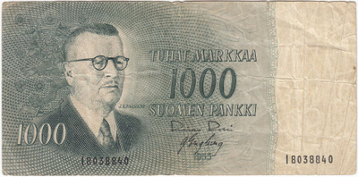 1000 Markkaa 1955 I-sarjaa, kl.4