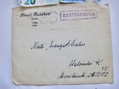 Kenttäposti Kuori 1943 Upseerin Nimikkökuori