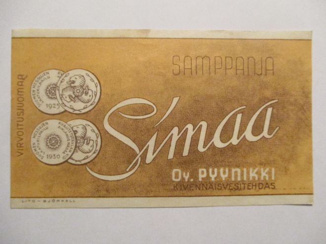 VANHA JUOMA ETIKETTI - SAMPANJA SIMAA O.Y PYYNIKKI(AB11)