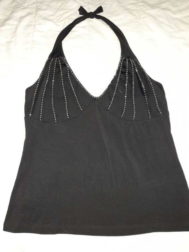 Lemon halterneck-toppi kimaltelevilla strasseilla koko M