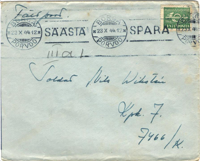 POSTILÄHETYS PORVOO KENTTÄPOSTIMERKKI+KIRJ,SULKIJA