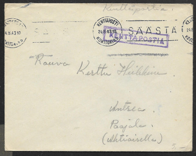 Kenttäposti - Kenttäpostia + KPK 5 24.8.1943