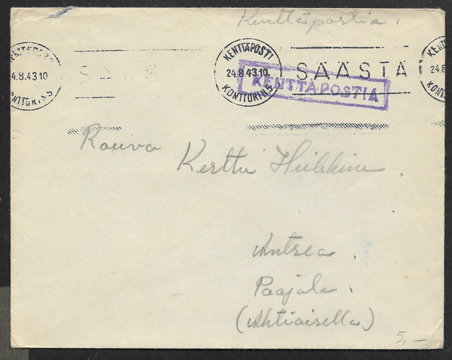Kenttäposti - Kenttäpostia + KPK 5 24.8.1943