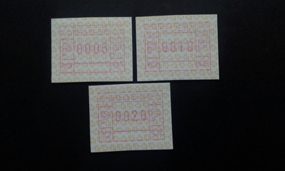 Sveitsi ATM 3 kpl 0005 p, 0010 p, 0020 p **(182)