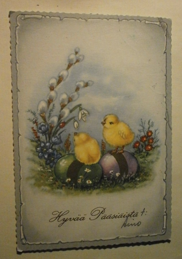 Tipuja, munia, kukkia, vanha Pääsiäispk, p. 1960