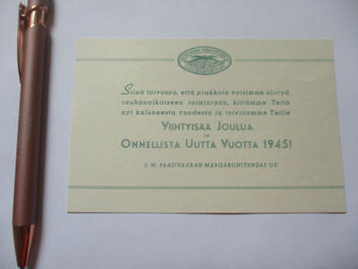 Paasivaaran margariinitehdas; Viihtyisää Joulua 1945 !