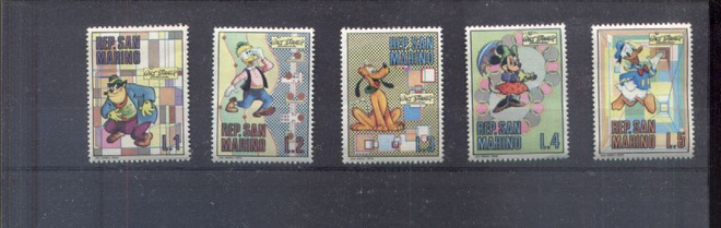 ååpm . WALT DISNEY . San Marino . Sarja 1-5 L. 5 merkkiä. **