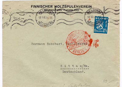 M30 1932 2,5mk kirje saksal.lentoleimalla Saksaan