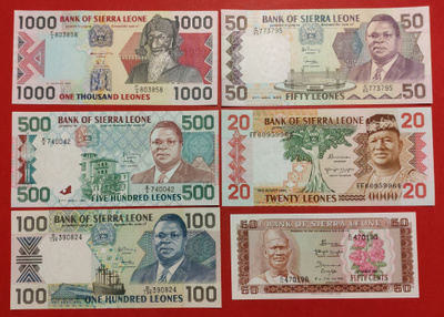 Sierra Leone, 6 seteliä, kunto 9-10. (KD1)