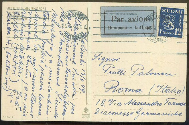 1947 12mk sin.leijona lentokortti Italiaan