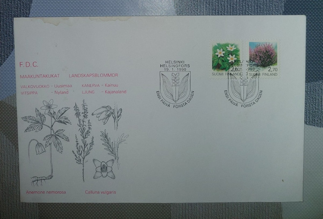 1990  Maakuntakukat 2,00mk ja 2,70mk FDC
