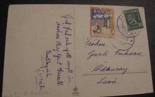 1943 TUB joulumerkki kortilla leiman alla ÖDKARBY -43 Åland