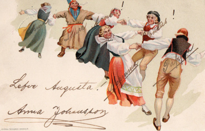 Vanha postikortti-tanssijat