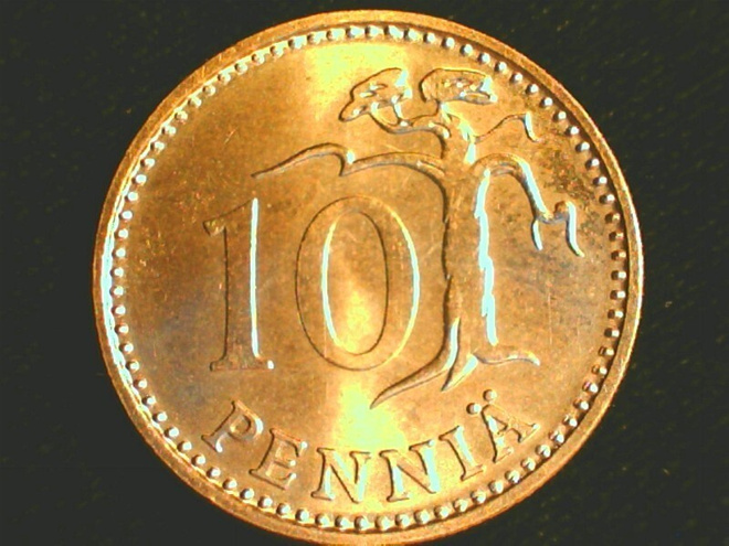 10 PENNIÄ 1965 UNC. KL.9. RAHAPAJAN RULLASTA