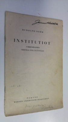 Rudolph Sohm : Institutiot : aakkosellinen sisällysluettelo