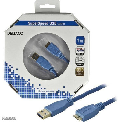 Deltaco USB 3.0 kaapeli A uros - micro-B uros, kullattu, 1m
