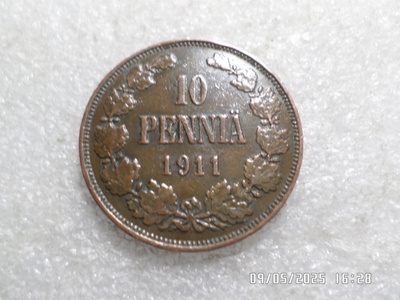 10 penniä 1911 kulkematon tasaisesti patinoitunut,