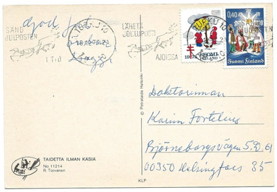 Tub Joulumerkki 1975 Joululyhteellä kortilla