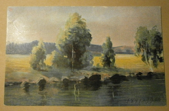 T. Vikstedt(?): Rantamaisema, väripk, p. 1910