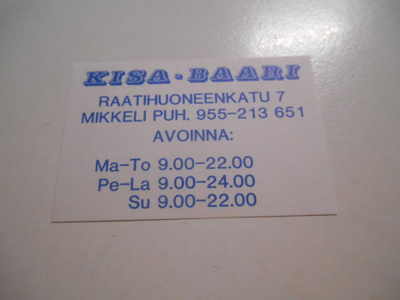 TT Etiketti Kisa Baari Mikkeli