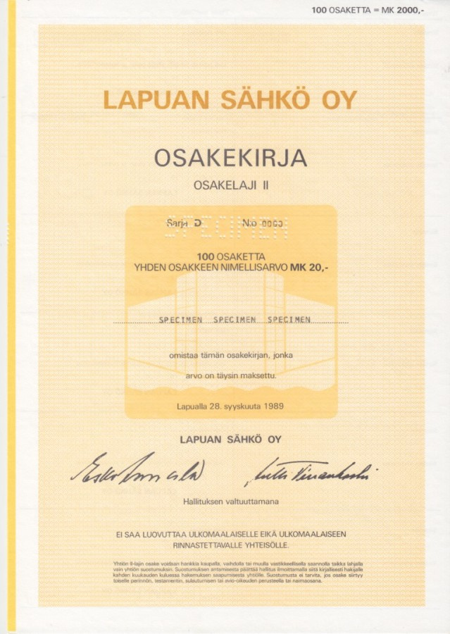 OKK 1989 Lapuan Sähkö Oy spec, Lapua