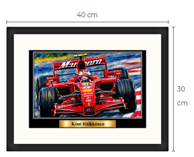 Uusi Kimi Räikkönen F1 art print kehystetty 30 cm x 40 cm