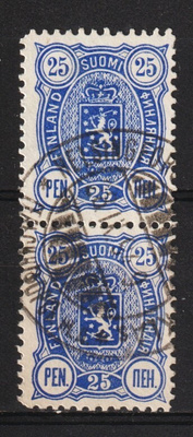 1889vuoden 25p sininen Vaakunamerkkipari leimattuna