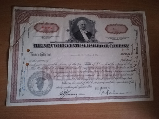 Rautatie New York Central Railroad Company 1963 osakekirja