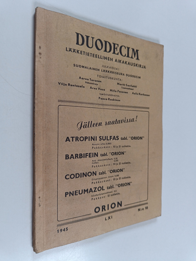 Duodecim 10/1945 : lääketieteellinen aikakauskirja