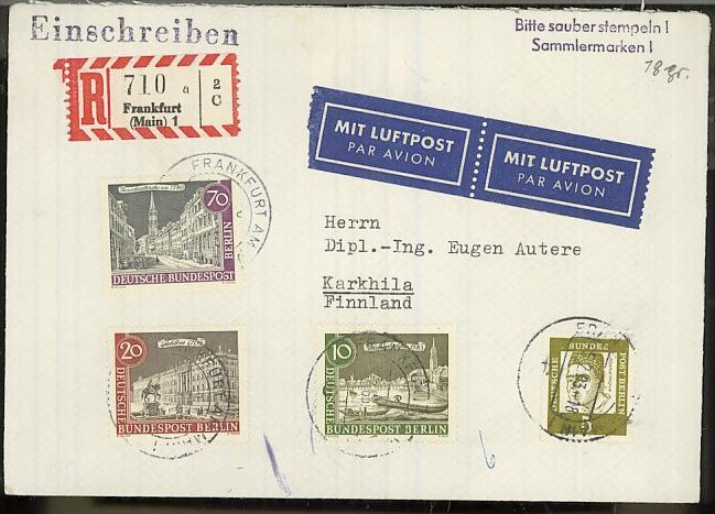 Berlin Mi 226 ym lentokirje Suomeen