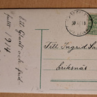 vanha lakkapintainen kortti: tytöllä kukkakori kulkenut 1914 - pikkukuva 2