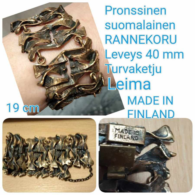 SARPANEVAN pronssinen LEVEÄ rannekoru, turvaketju