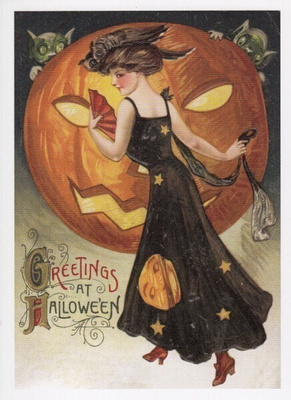 Halloween kaunis noita (isohko postikortti)
