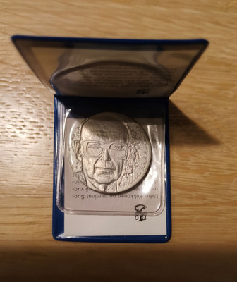 10 mk 1975 Urho Kekkonen juhlaraha, hopeaa (muovitaskussa)