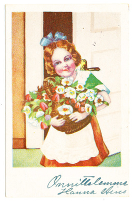Tyttö ja kukkakori - kulk.1930-luvulla