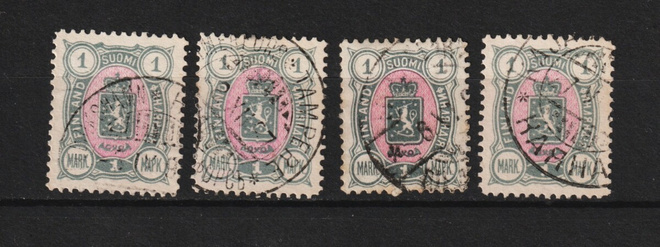 1889 4kpl 1mk Vaakunamerkkiä leimattuna
