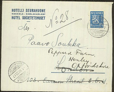 Firmakuori HOTELLI SEURAHUONE KOKKOLA kirje Englantiin -33