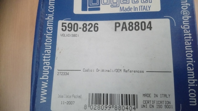 Volvo S80 2.8, 2.9, 3.0 Vesipumppu Bugatti PA8804, 590-826